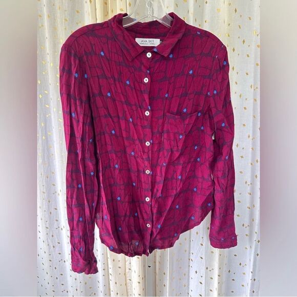 Ava Sky Fight Eel Women's Long Sleeve Button Down Blouse Chest Pocket XS - Picture 2 of 8